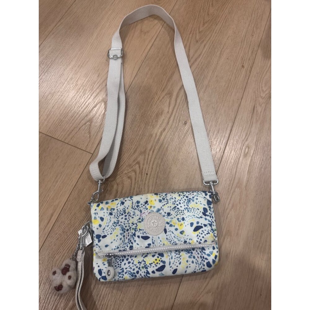 Kipling Crossbody Bag With Adjustable Strap & Plush Charm Multicolor Abstract Pr
